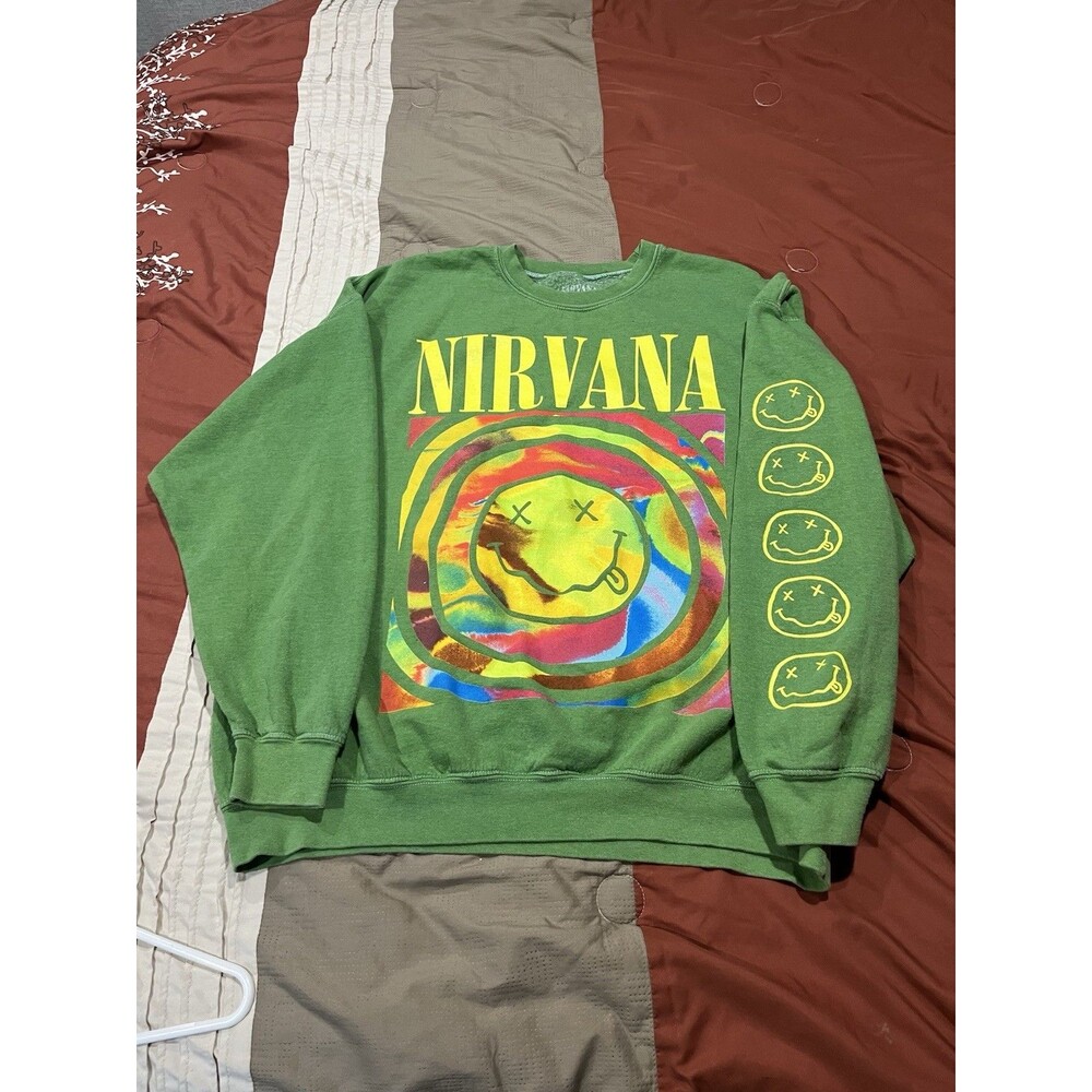 Nirvana Smiley Face Graphic Crewneck Sweatshirt Small/Medium Oversized Indie 90s